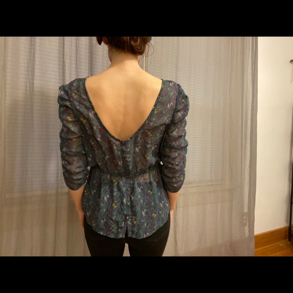Ecote Sheer Floral Low Back Blouse - Picture 2 of 6